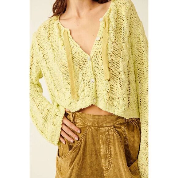 Free People Robyn Cardigan In Bamboo Shoot Size L - Picture 1 of 11